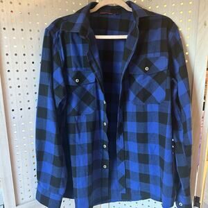 Iron Monk Blue and Black Mens Shirt Buffalo Check Flannel Design In Italy Size L
